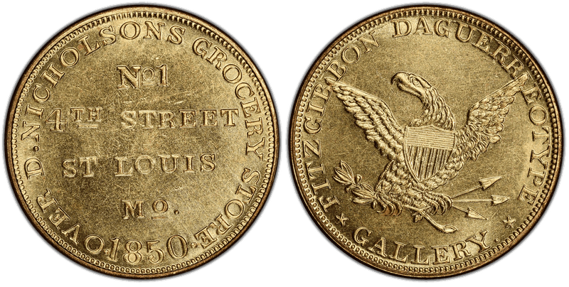 (1850) Token Miller Mo-22 Gilt Brass Fitzgibbon Daguerrotype