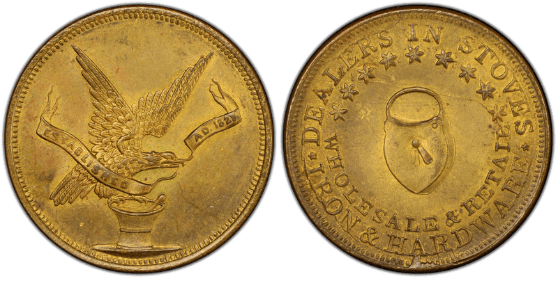 (1850's) Token Miller SC-3 & Mich-10 Brass Mule Haviland Stevenson / Foster & Parry