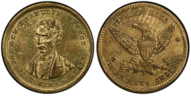 (1852) Medalet Dewitt FB 1852-4 Brass Franklin Pierce Campaign
