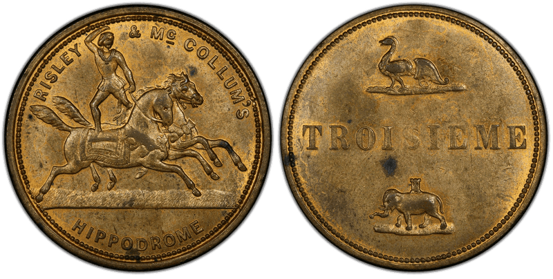 (1852) Token Miller-NY-663 Brass Risley & McCollum's Hippodrome NY