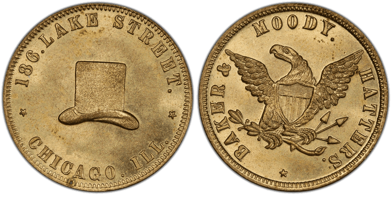 (1858-60) Token Miller IL-4 Brass Baker & Moody Hatters
