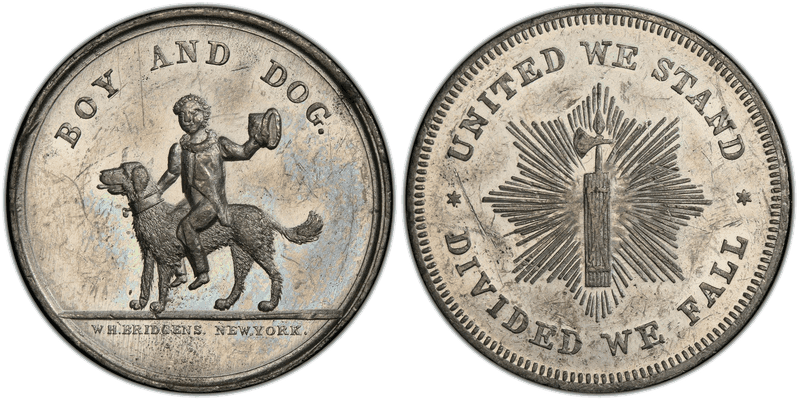 (1858) Token Miller-NY-495 White Metal Boy and Dog NY