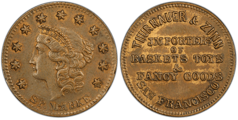 (1859-61) Token Miller Calif-11 Brass Thurnauer & Zinn