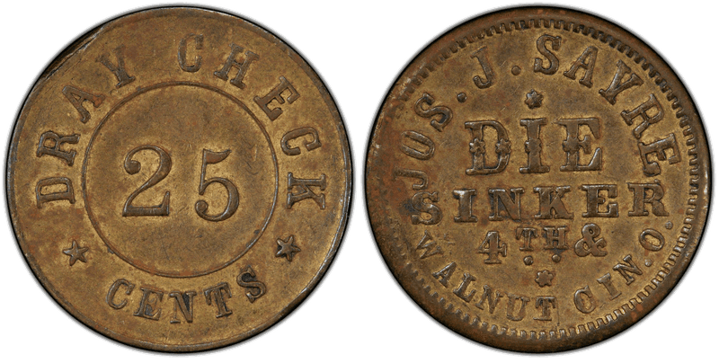 (1860-65) Token F-165EI-3b Brass PE Jos. J. Sayre OH