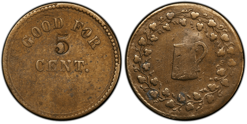 (1860-65) Brass Civil War Store Card F-451D/532b, Good For 5 Cent