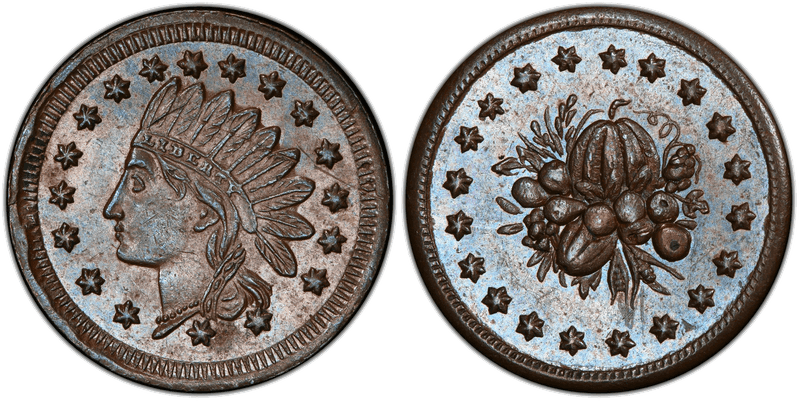 (1860-65) Copper Civil War Patriotic Token F-84/444a, Indian-Fruits & Vegetables
