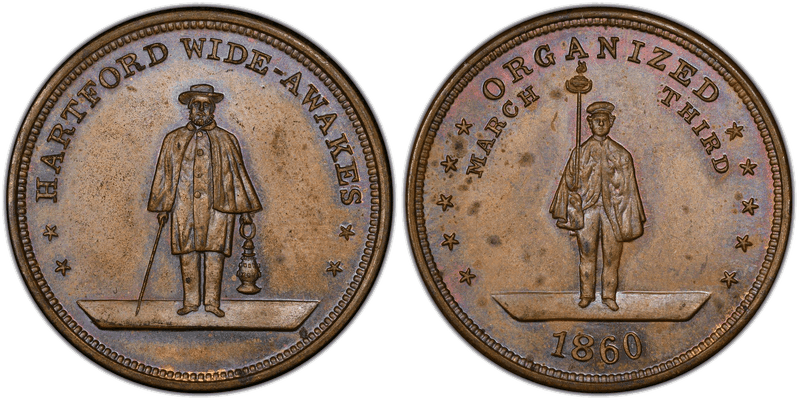 (1860) Token DeWitt AL-1860-40 Copper Hartford Wide Awakens Campaign