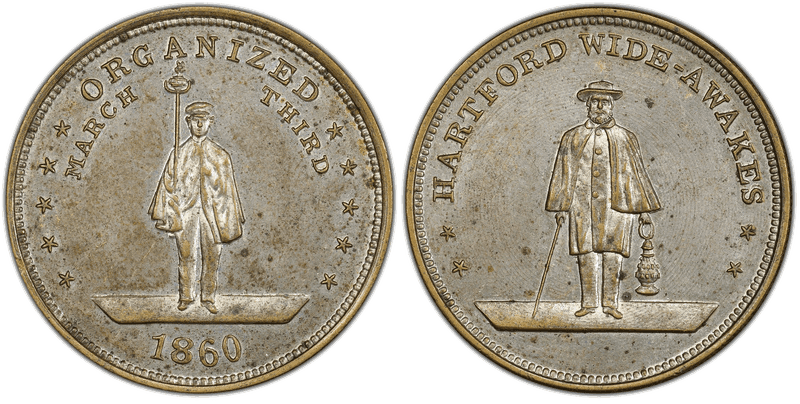(1860) Token DeWitt AL-1860-40 Silvered Brass Hartford Wide Awakes Campaign