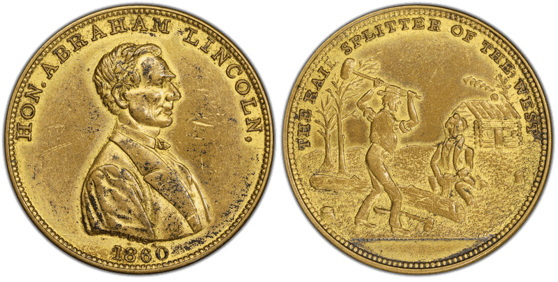 (1860) Token DeWitt AL-1860-41 Brass Railsplitter of the West Campaign