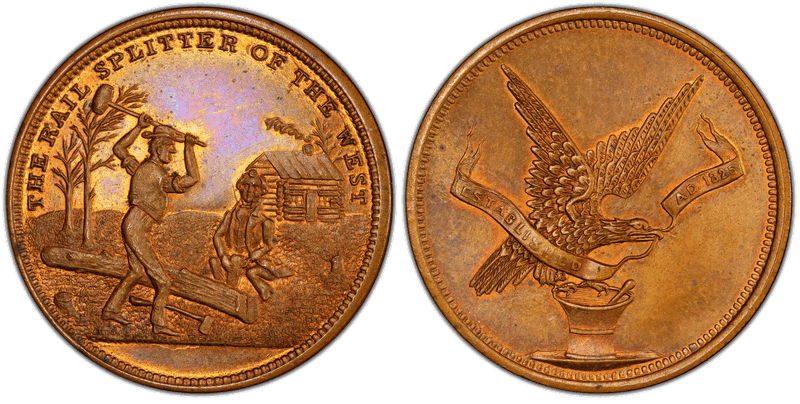 (1860) Token DeWitt AL-1860-41K Copper Mule Railsplitter of the West Campaign