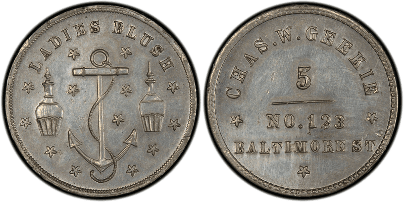 (1860) Token Rulau MD-BaA36 White Metal Chas. W. Geekie