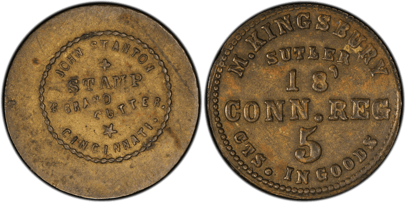 (1861-65) Brass Civil War Sutler Token S-A5B, M. Kingsbury-John Stanton