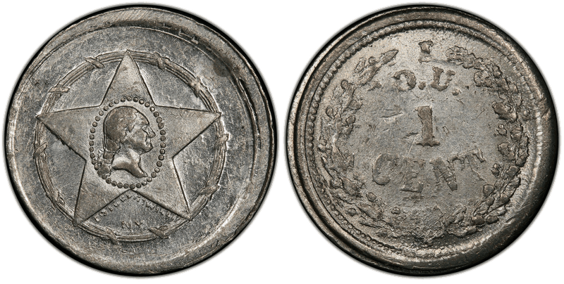 (1861-65) White Metal Civil War Patriotic Token F-105/391e, I.O.U. 1 Cent