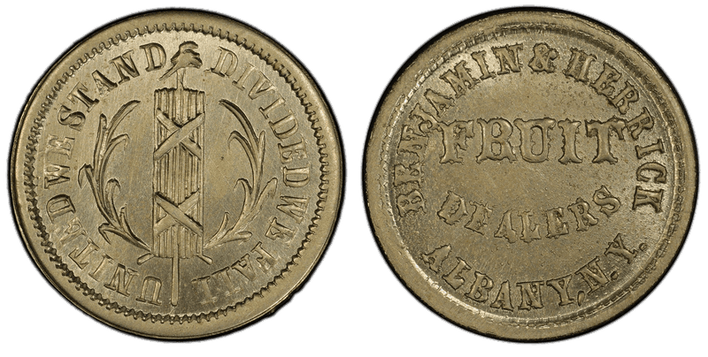 (1861-65) German-Silver Civil War Store Card F-10A-9j, Benjamin & Herrick NY