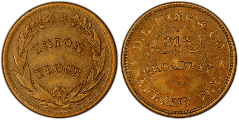 (1861-65) Copper Civil War Store Card F-10H-15a, D.L. Wing & Co. NY