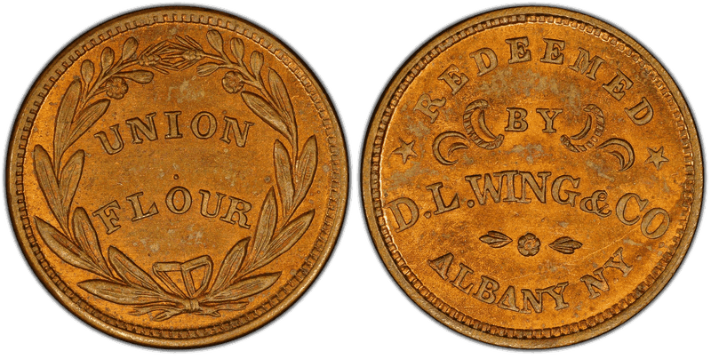 (1861-65) Copper Civil War Store Card F-10H-16a, D.L. Wing & Co. NY