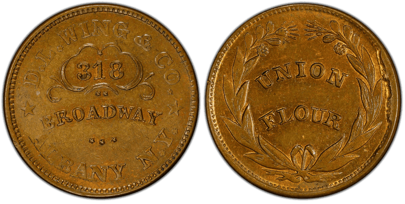 (1861-65) Copper Civil War Store Card F-10H-3aa, D.L. Wing & Co. NY