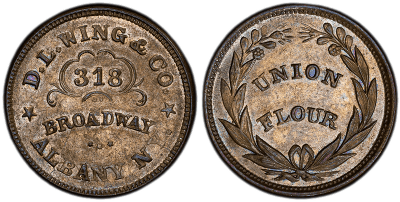 (1861-65) Copper Civil War Store Card F-10H-4aa, D.L. Wing & Co. NY