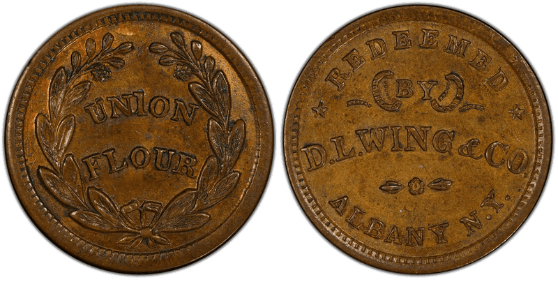 (1861-65) Copper Civil War Store Card F-10H-6a, D.L. Wing & Co. NY