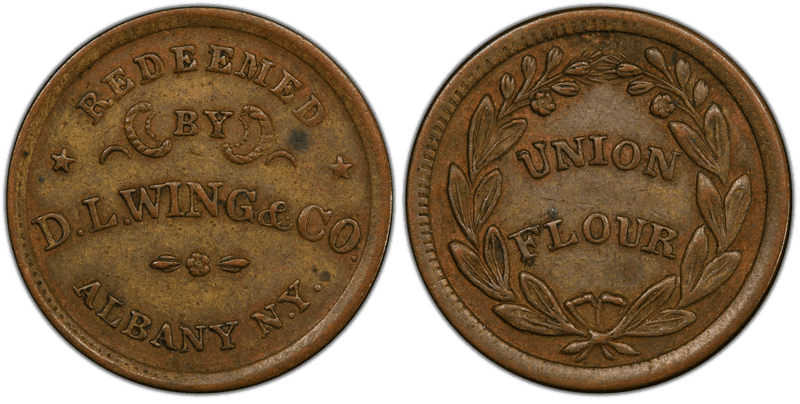 (1861-65) Copper Civil War Store Card F-10H-7a, D.L. Wing & Co. NY
