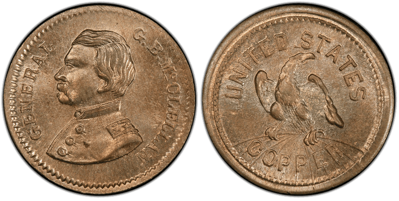 (1861-65) Copper-Nickel Civil War Patriotic Token F-138/434d, Gen. McClellan