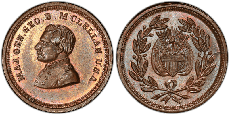 (1861-65) Copper Civil War Patriotic Token F-142/347a, Maj. Gen. Geo. B. McClellan