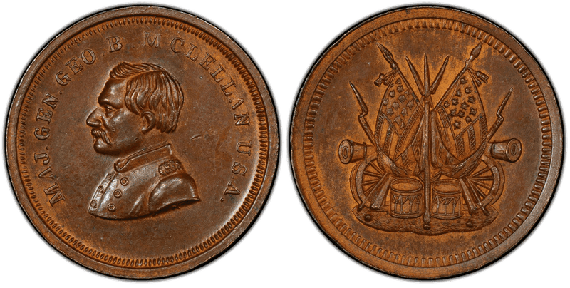 (1861-65) Copper Civil War Patriotic Token F-142/348a, Maj. Gen. Geo. B. McClellan
