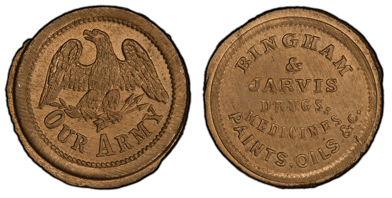 (1861-65) Copper-Nickel Civil War Store Card F-145A-1d, Bingham & Jarvis NY