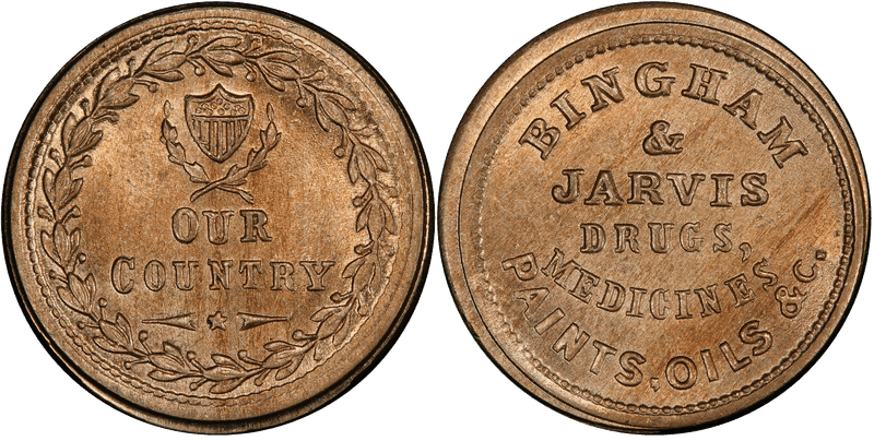 (1861-65) Copper-Nickel Civil War Store Card F-145A-2d, Bingham & Jarvis NY