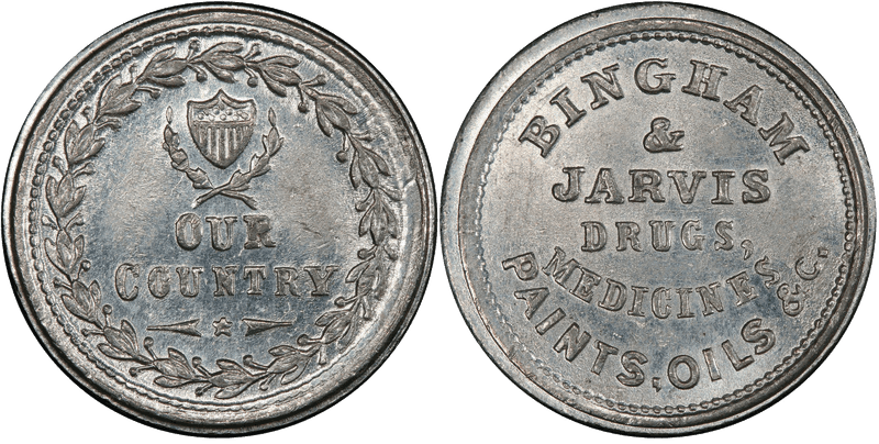 (1861-65) White Metal Civil War Store Card F-145A-2e, Bingham & Jarvis NY