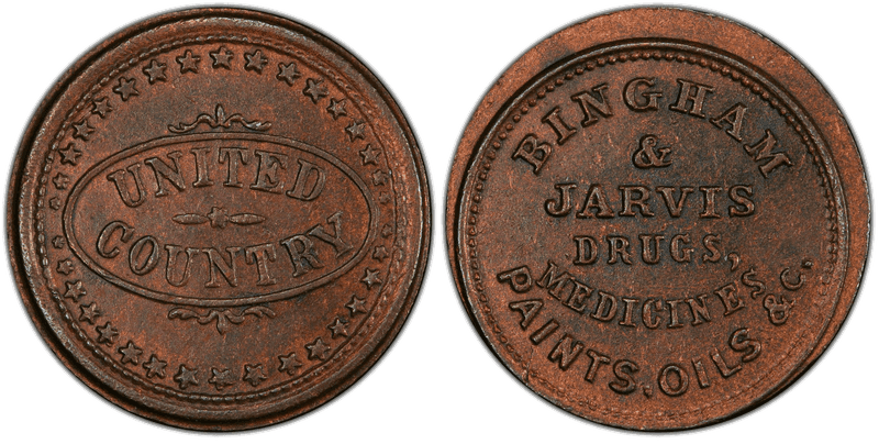 (1861-65) Copper Civil War Store Card F-145A-3a, Bingham & Jarvis NY