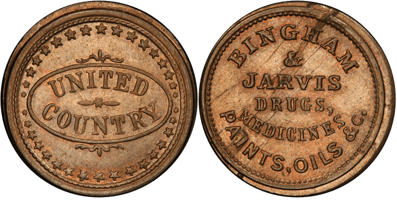 (1861-65) Copper-Nickel Civil War Store Card F-145A-3d, Bingham & Jarvis NY