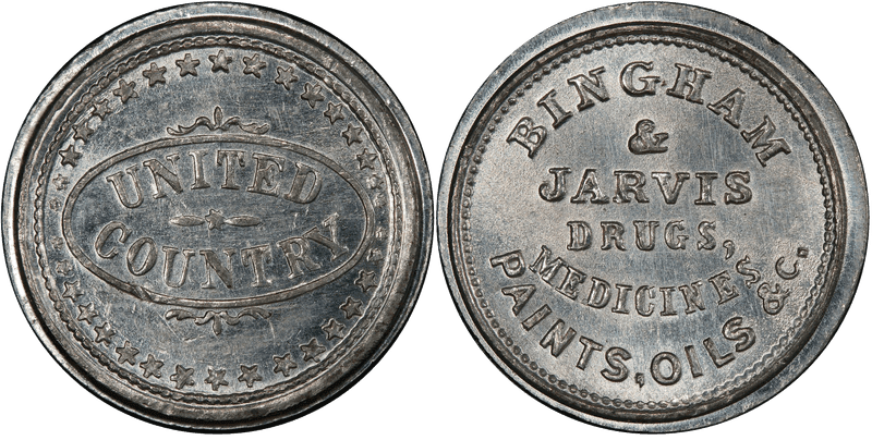 (1861-65) White Metal Civil War Store Card F-145A-3e, Bingham & Jarvis NY