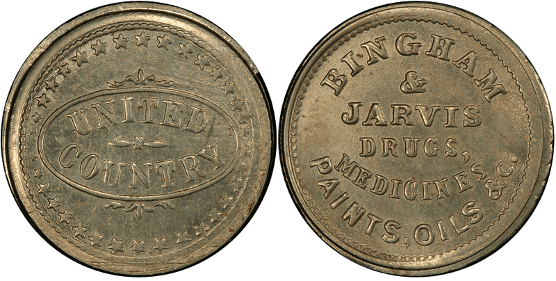 (1861-65) German-Silver Civil War Store Card F-145A-3j, Bingham & Jarvis NY
