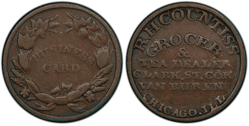 (1861-65) Copper Civil War Store Card F-150M-1a, R.H. Countiss IL