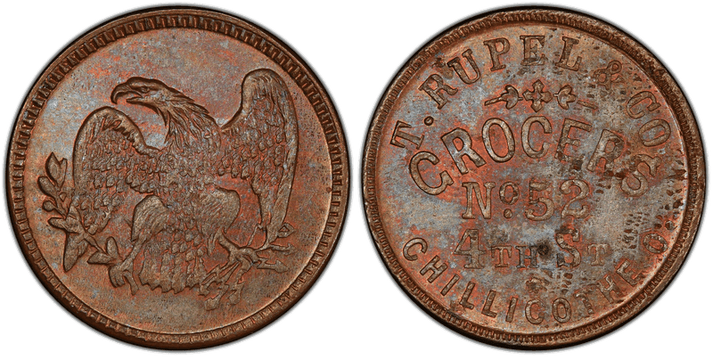 (1861-65) Copper Civil War Store Card F-160H-4a, T. Rupel & Co OH