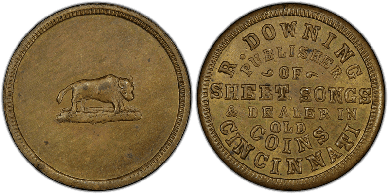(1861-65) Brass Civil War Store Card F-165AK-6b, R. Downing OH