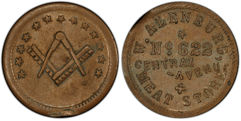 (1861-65) Copper Civil War Store Card F-165B-1a, W. Alenburg OH