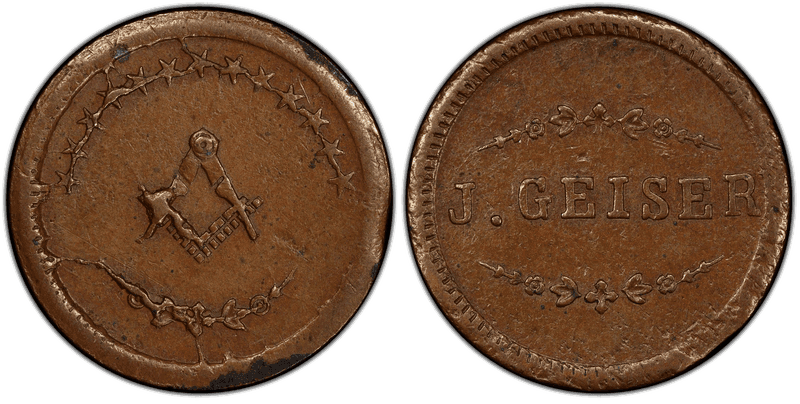 (1861-65) Copper Civil War Store Card F-165BC-2a, J. Geiser OH