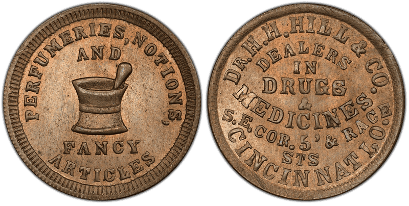 (1861-65) Copper-Nickel Civil War Store Card F-165BW-11d, Dr. H.H. Hill & Co. OH