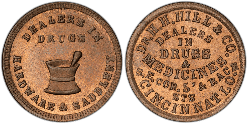 (1861-65) Copper-Nickel Civil War Store Card F-165BW-12d, Dr. H.H. Hill & Co. OH