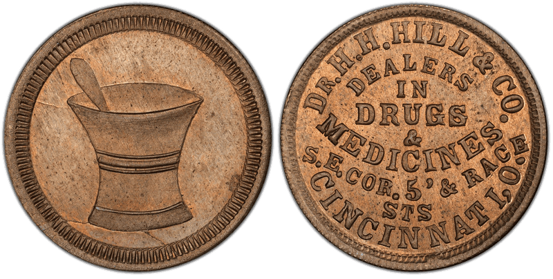 (1861-65) Copper-Nickel Civil War Store Card F-165BW-6d, Dr. H.H. Hill & Co. OH