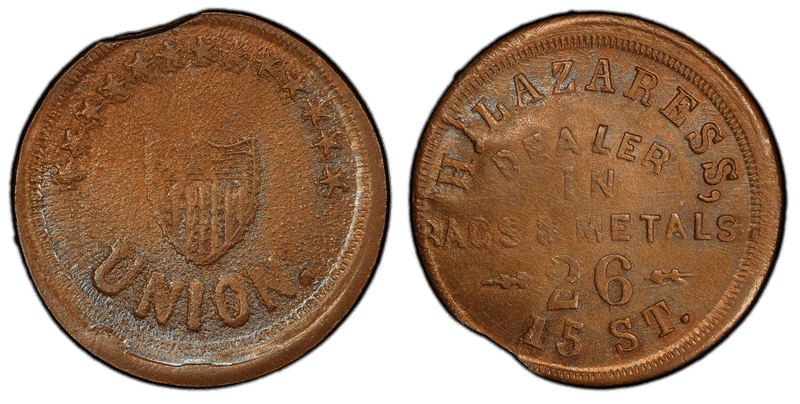 (1861-65) Copper Civil War Store Card F-165DC-1a, H. Lazaress OH