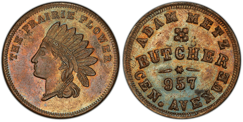 (1861-65) Copper Civil War Store Card F-165DP-8a, Adam Metz OH
