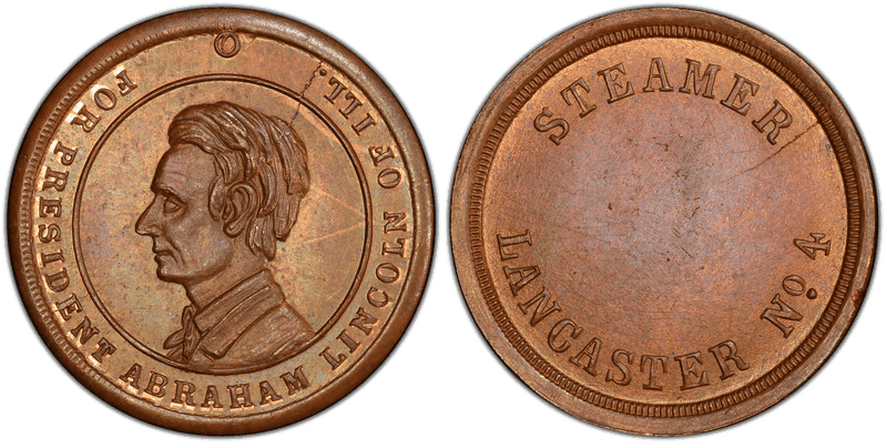 (1861-65) Copper Civil War Store Card F-165FXa-12a, Steamer Lancaster OH