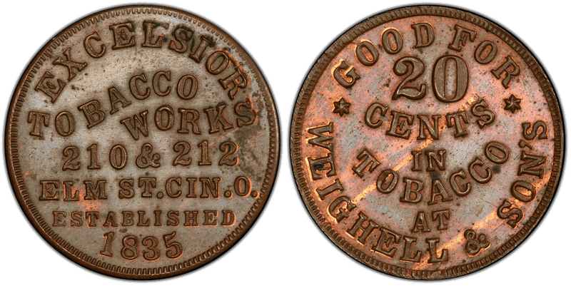 (1861-65) Copper Civil War Store Card F-165GI-1a, Weighell & Son's OH