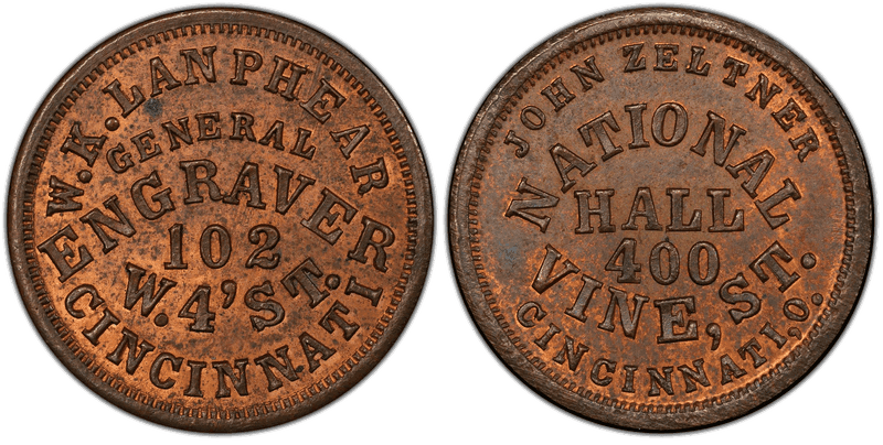 (1861-65) Copper Civil War Store Card F-165GY-24a, John Zeltner OH