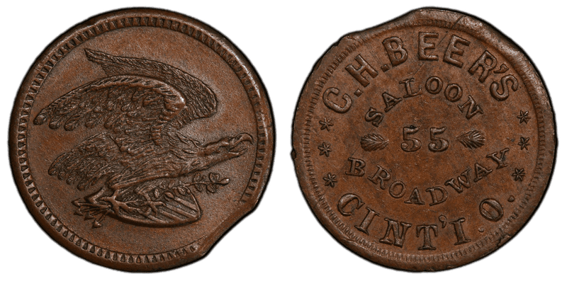(1861-65) Copper Civil War Store Card F-165L-4a, C.H. Beers OH
