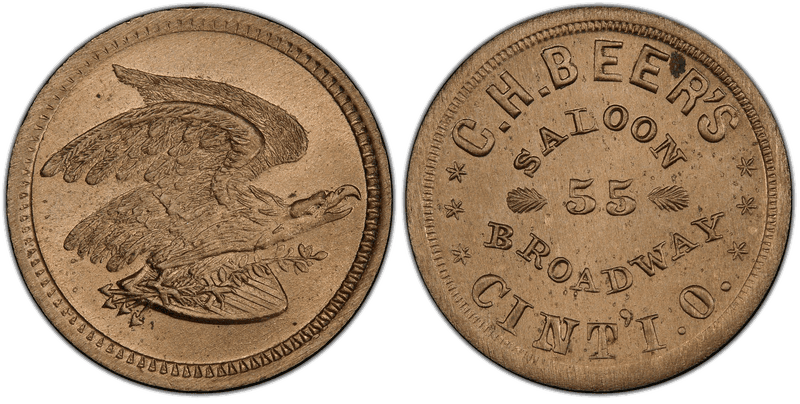 (1861-65) Copper-Nickel Civil War Store Card F-165L-4d, C.H. Beers OH