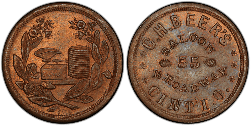 (1861-65) Copper Civil War Store Card F-165L-7a, C.H. Beer's OH